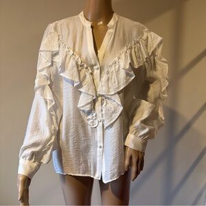 Zara Ruffle Button Down Blouse Size XS Brand New